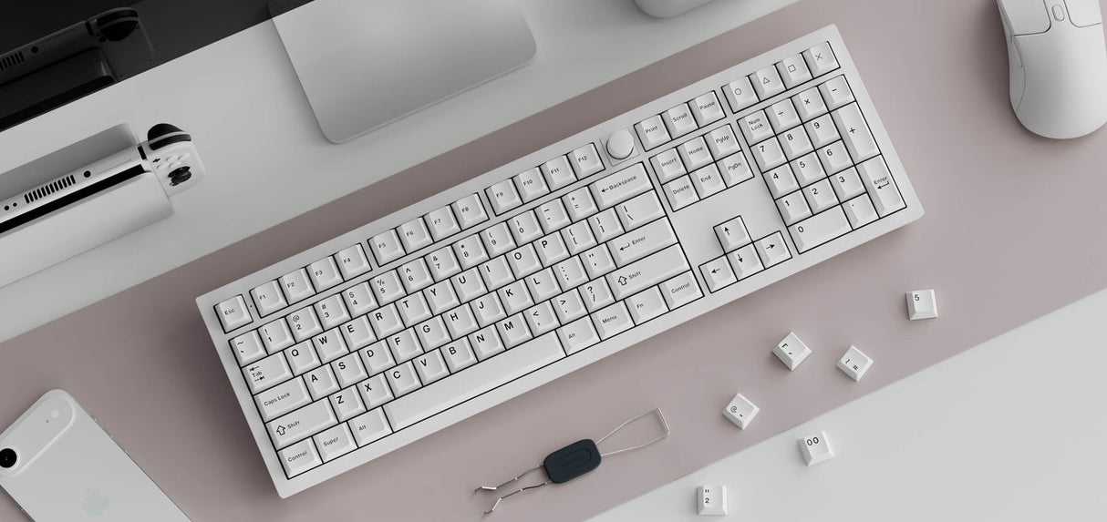 Cherry Profile Double - Shot PBT Full Set Keycaps - Black on White - Bow