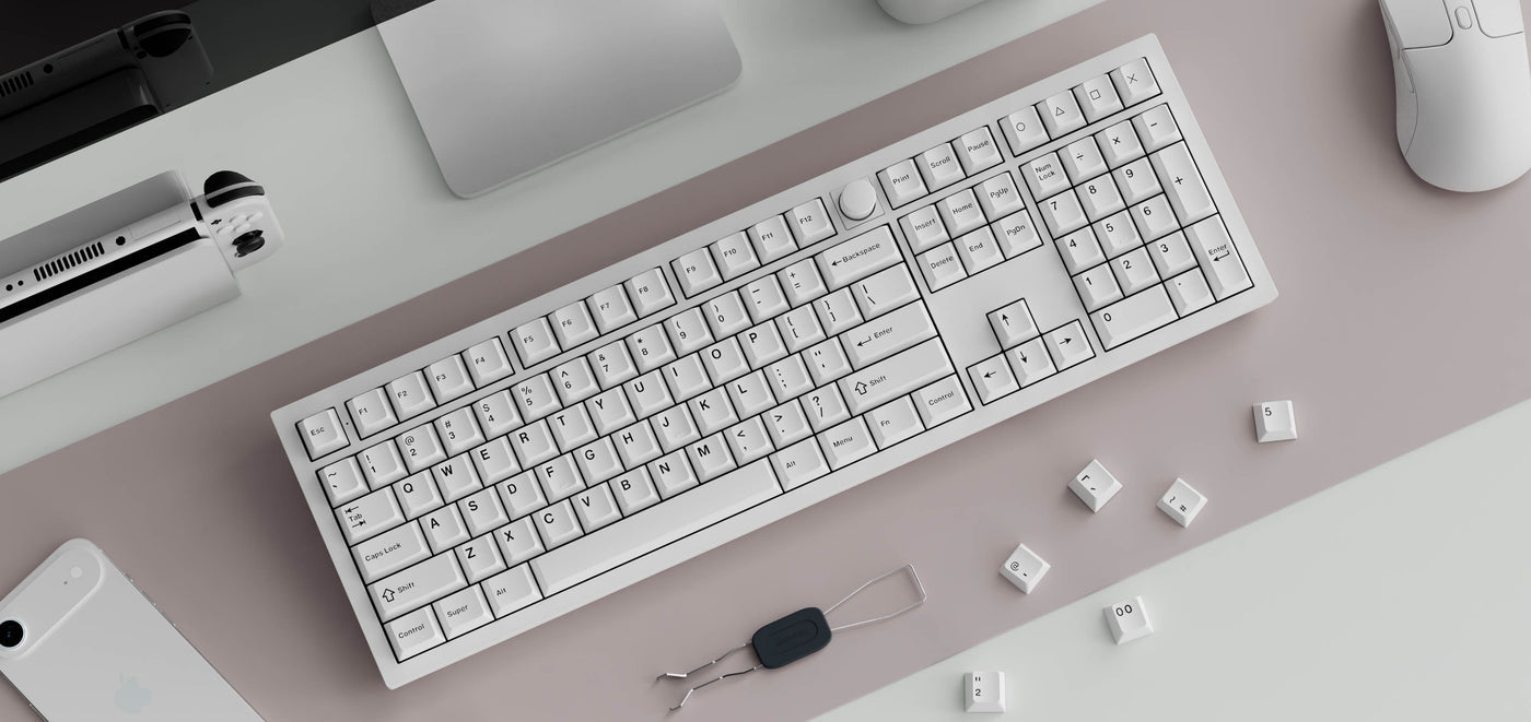 Cherry Profile Double - Shot PBT Full Set Keycaps - Black on White - Bow