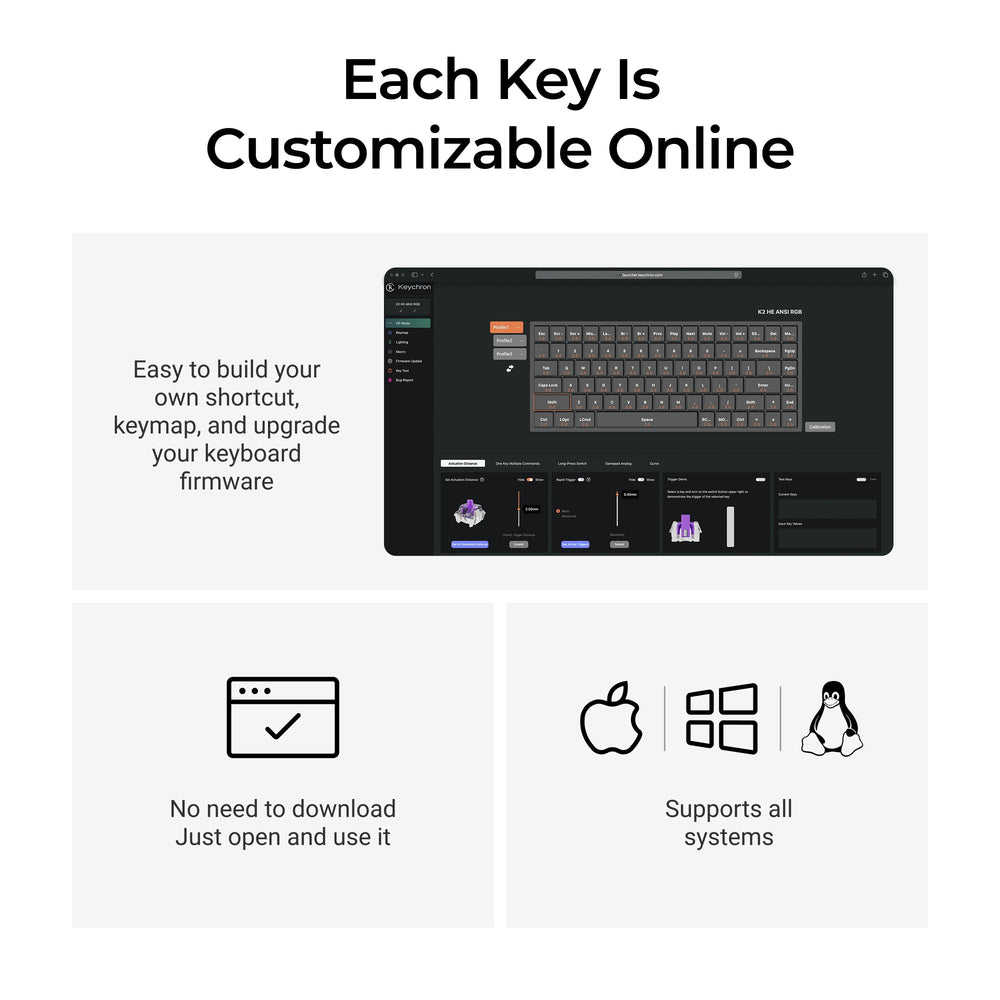 Keychron K2 HE Wireless Magnetic Switch Custom Keyboard (US ANSI Layout)