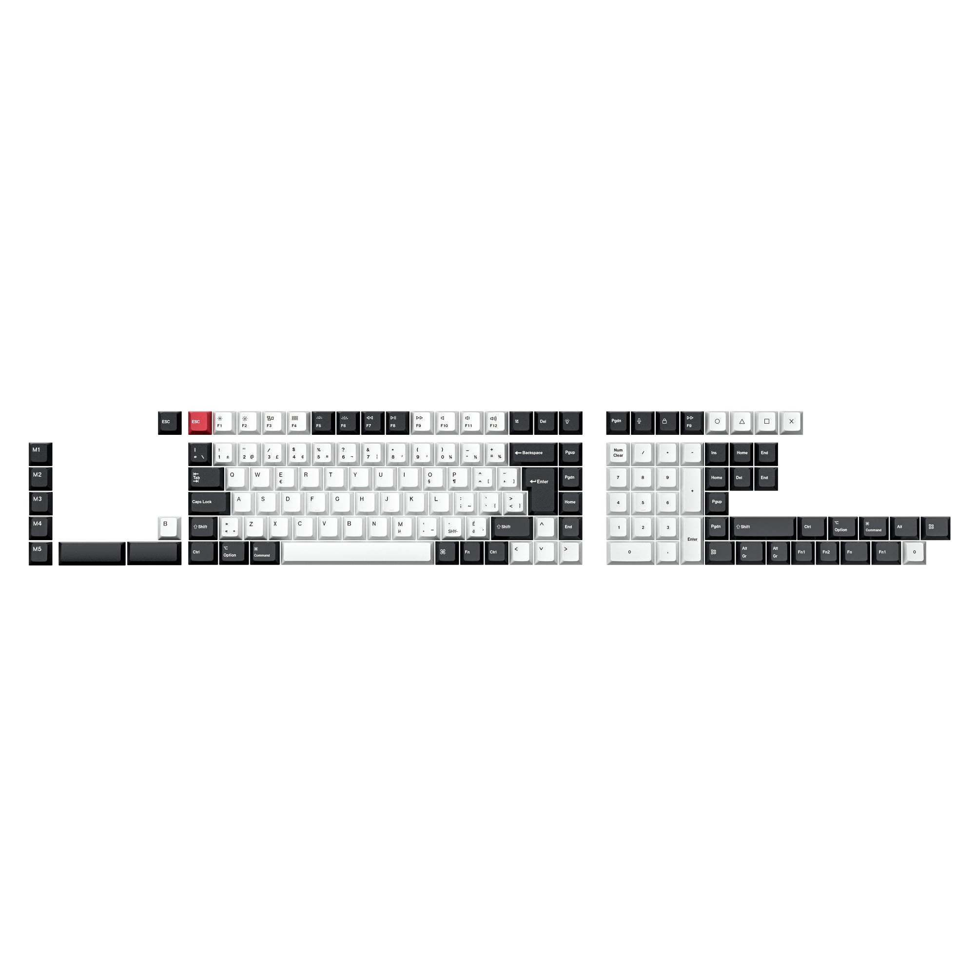 ISO Cherry Profile Dye-Sub PBT Full Keycap Set - Black and White