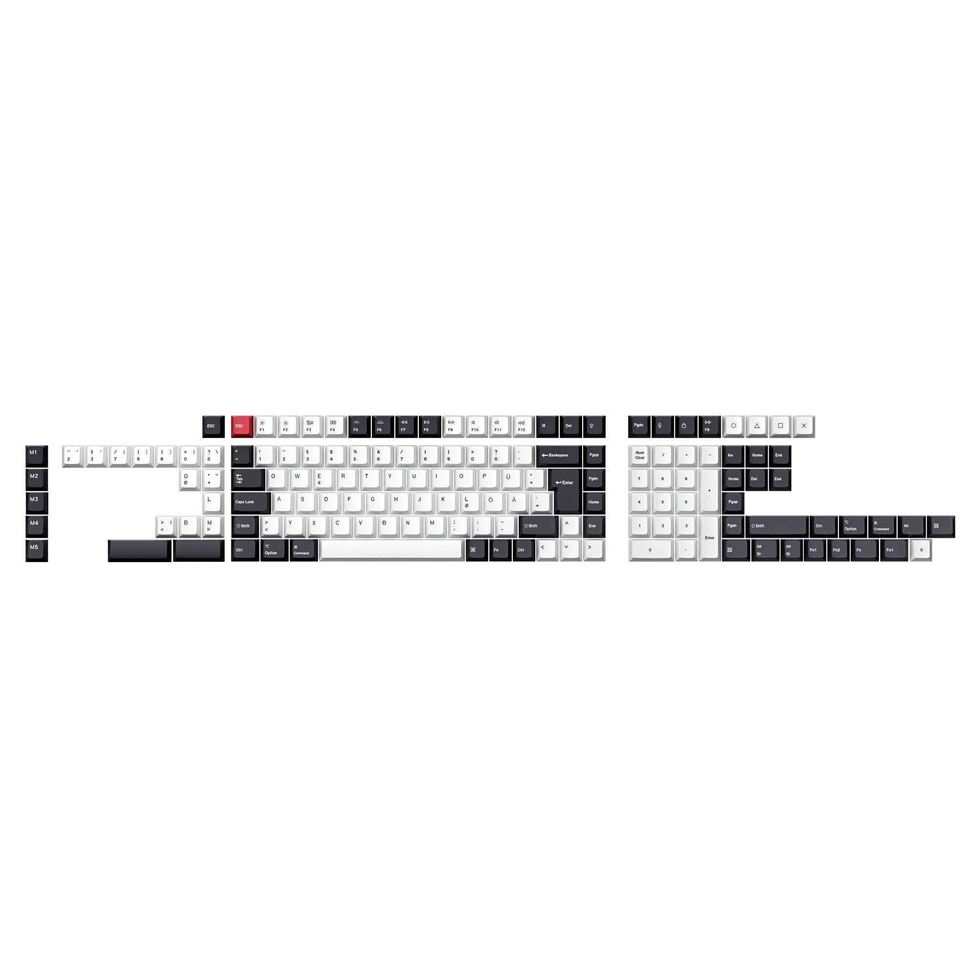 ISO Cherry Profile Dye-Sub PBT Full Keycap Set - Black and White