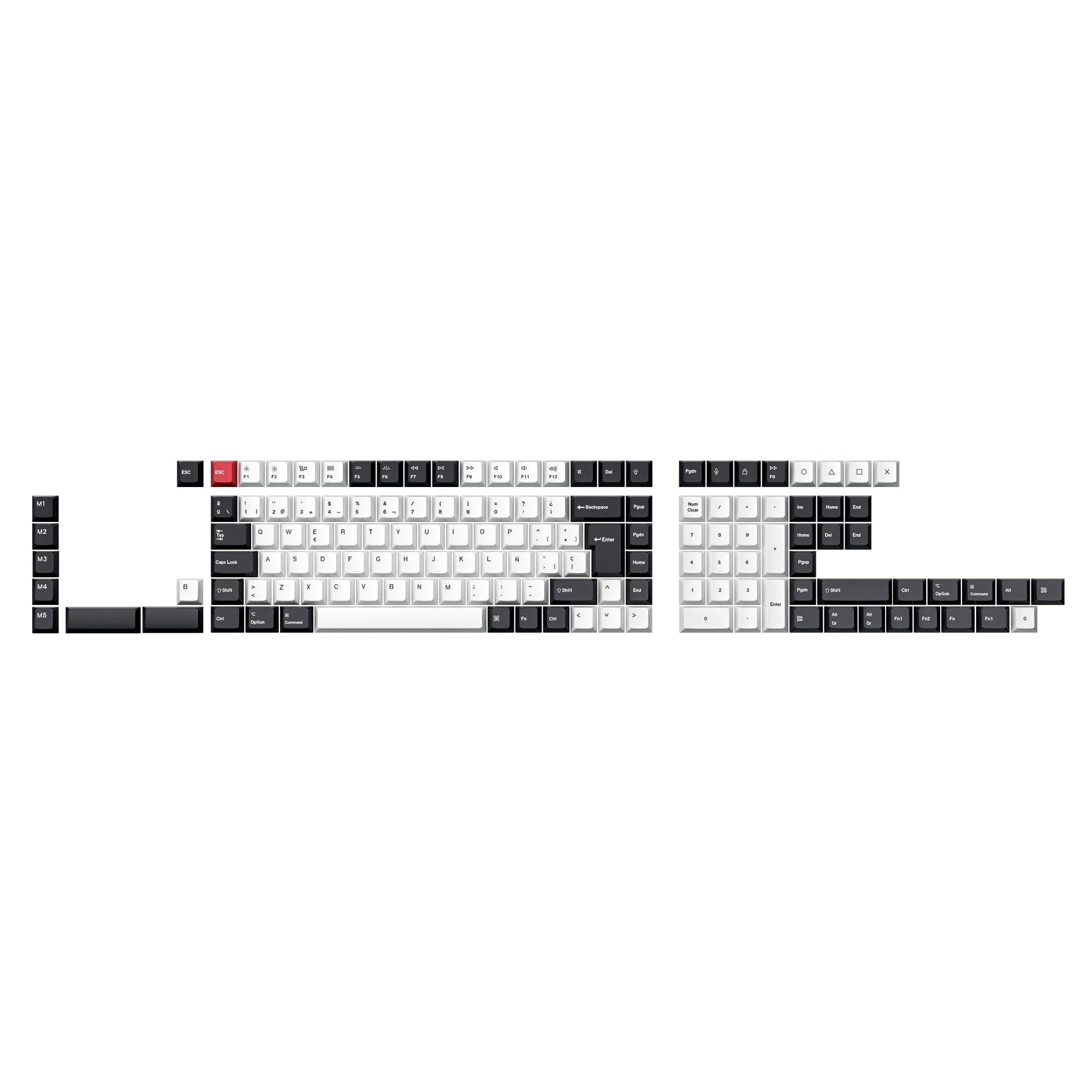 ISO Cherry Profile Dye-Sub PBT Full Keycap Set - Black and White
