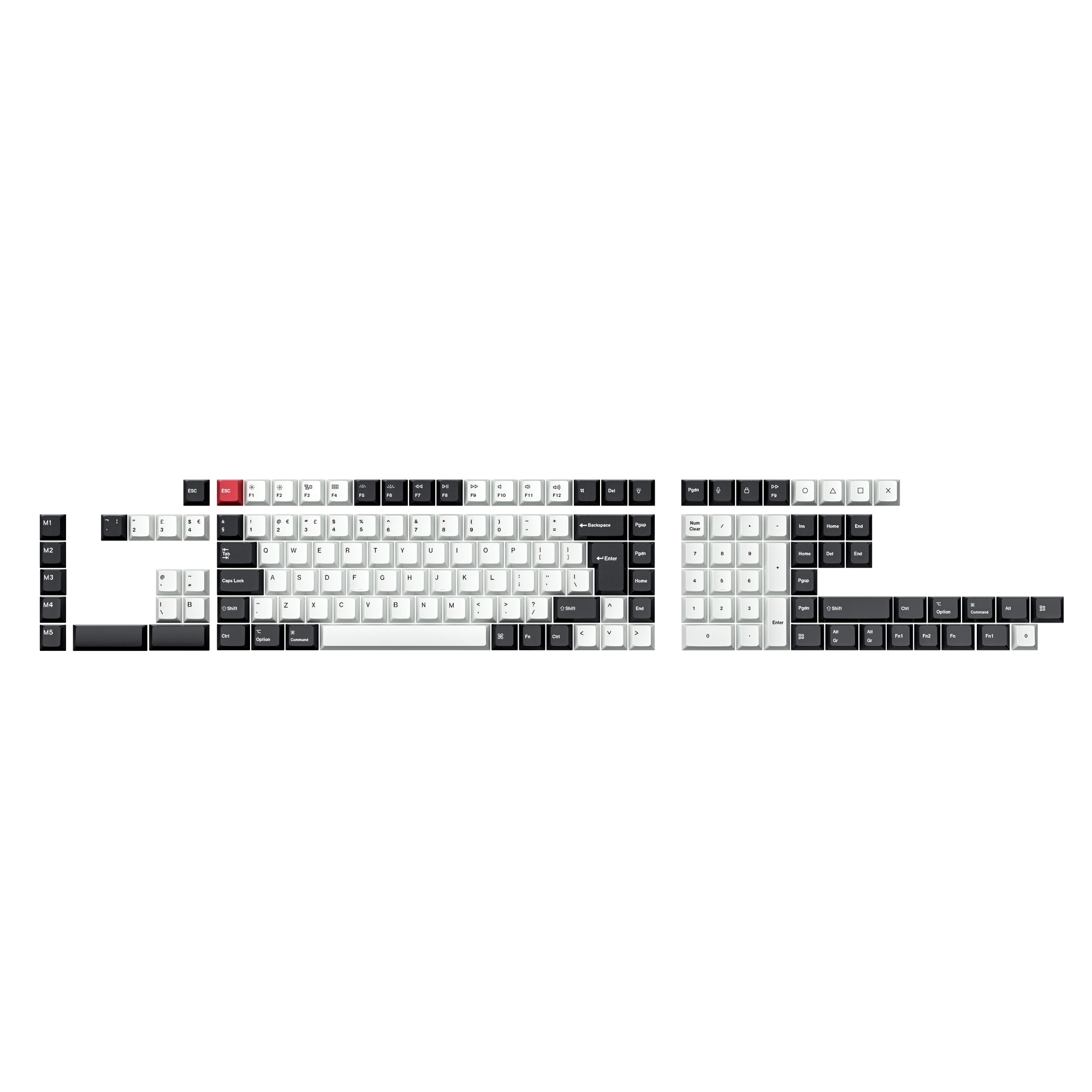 ISO Cherry Profile Dye-Sub PBT Full Keycap Set - Black and White